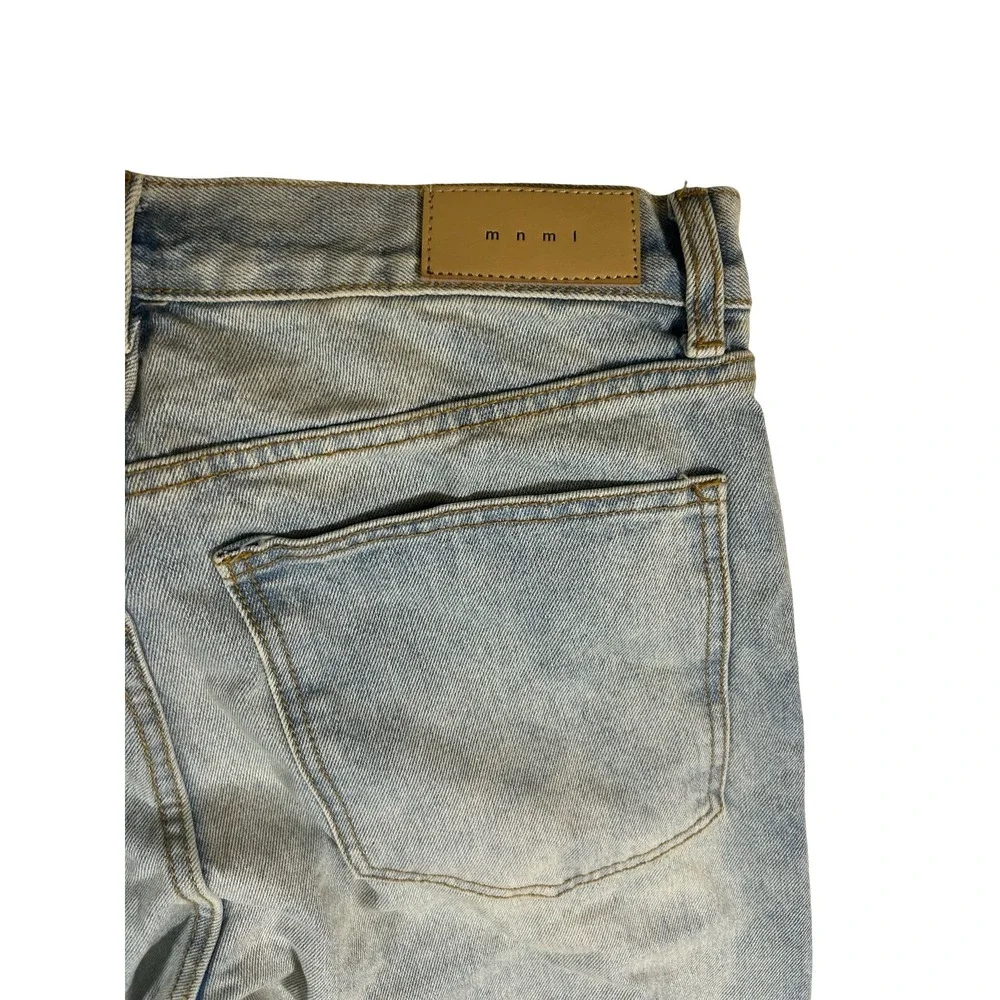 MNML Skeleton Bone Applique Light Wash Slim Denim Jeans Blue Mens 33 Distressed